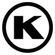 A bold black letter K centered within a circular black outline is displayed on a transparent background. The design resembles a Kosher certification symbol, representing certified products, including eco friendly and organic options